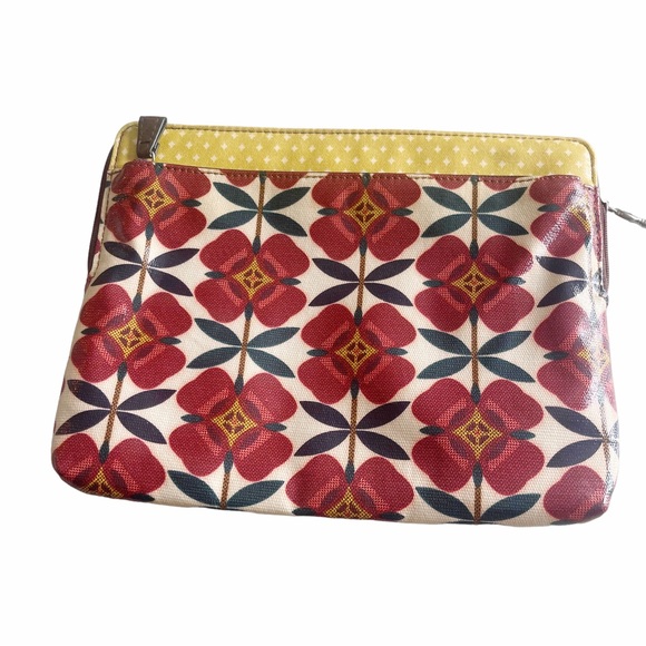 Fossil Key Per Bag iPad Case Coated Canvas New Floral Polka Dots Clutch NWOT - Picture 2 of 8